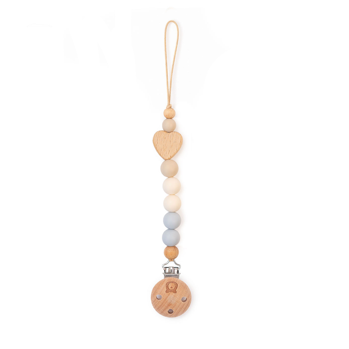 JBØRN Heart Colour Block Pacifier Clip Powder Blue & Ivory - Personalisable Baby Products Sold and Personalised by JustBørn