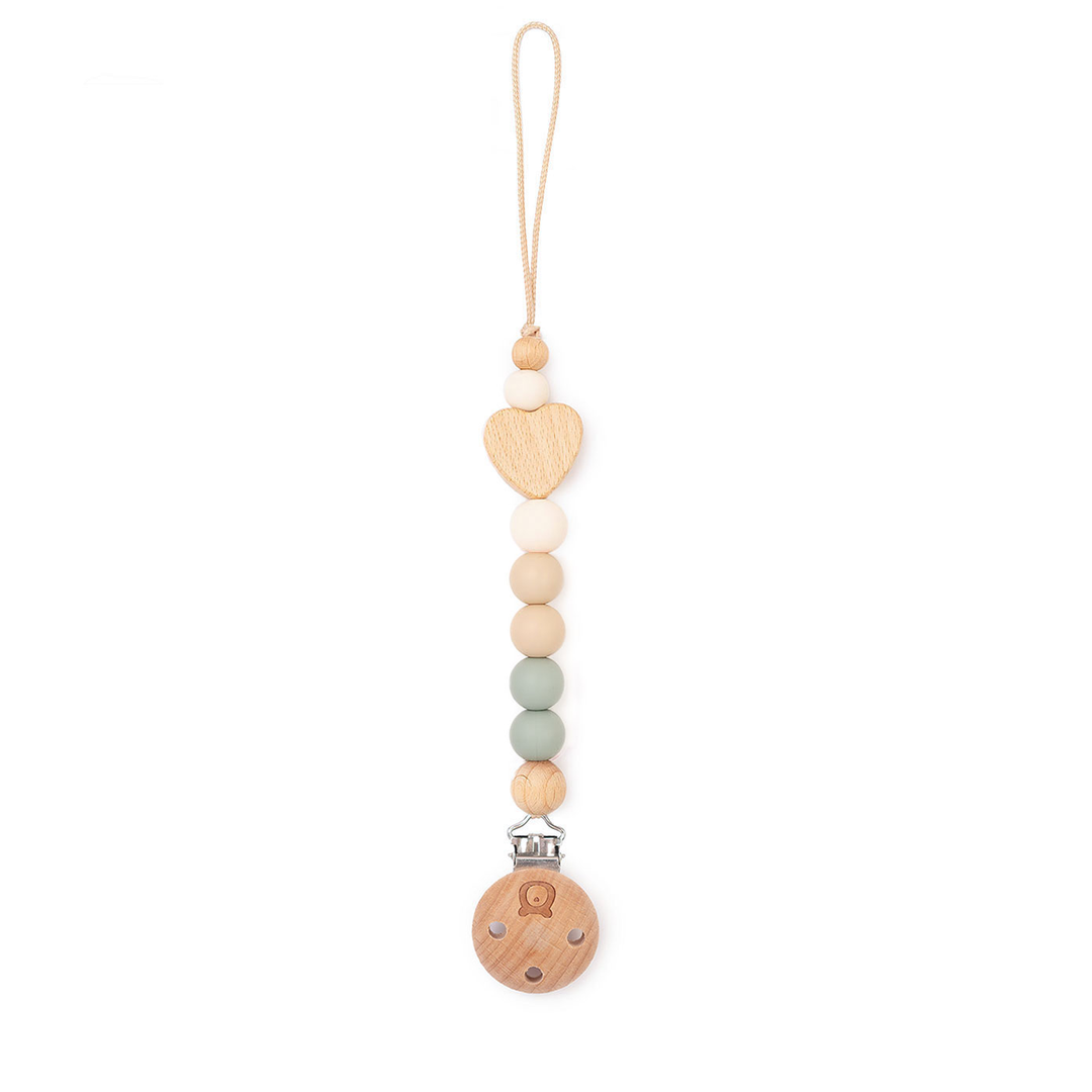 JBØRN Heart Colour Block Pacifier Clip Sage & Ivory - Personalisable Baby Products Sold and Personalised by JustBørn