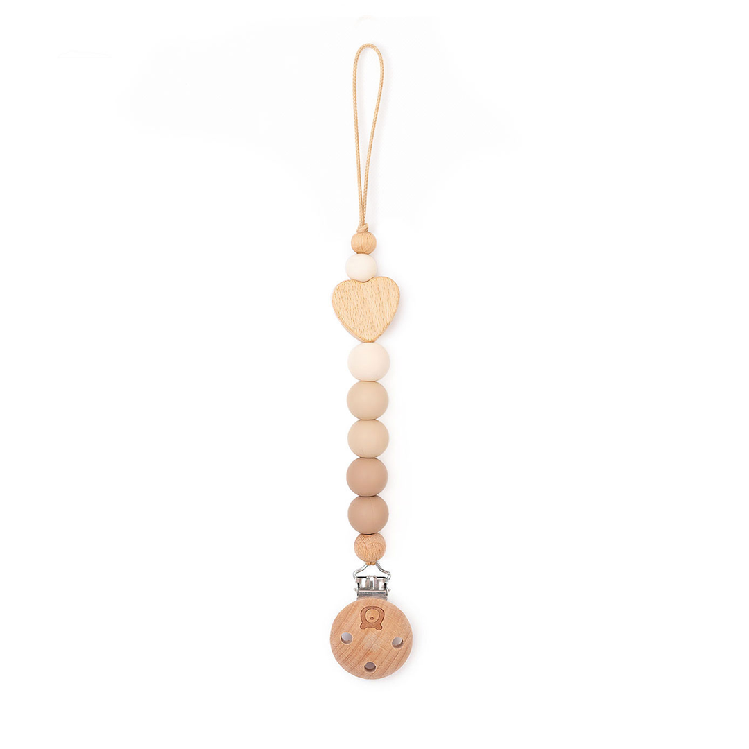 JBØRN Heart Colour Block Pacifier Clip Ivory & Vanilla - Personalisable Baby Products Sold and Personalised by JustBørn