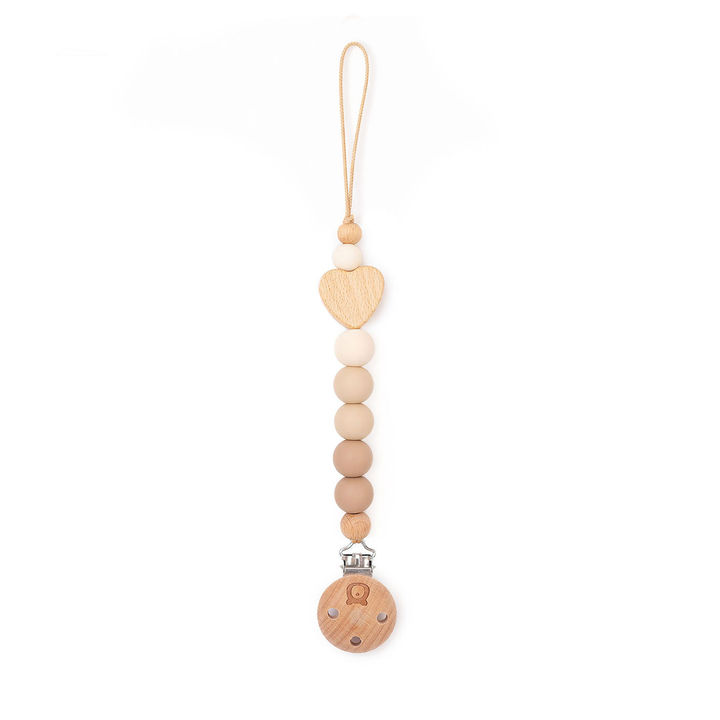 JBØRN Heart Colour Block Pacifier Clip Ivory & Vanilla - Personalisable Baby Products Sold and Personalised by JustBørn