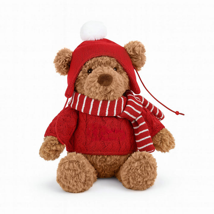 JBØRN Christmas Teddy Bear Soft Toy with Personalised Festive Outfit No Gift Box Brown Festive Bear No - Personalisable Baby Products Sold and Personalised by JustBørn