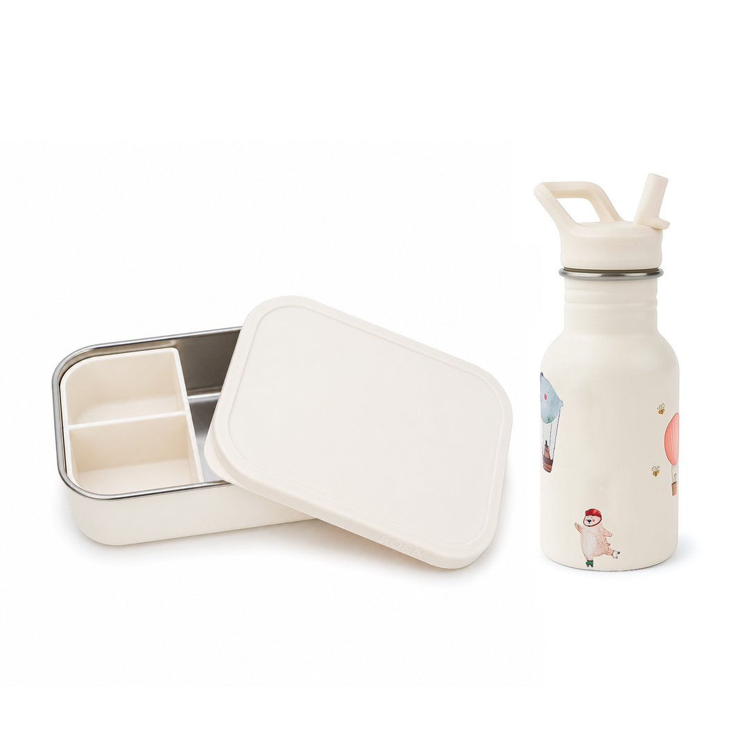 JBØRN Personalised Set | Water Bottle & Lunch Box Set Adventure Bear Lunch Box Set - New Design - Personalisable Baby Products Sold and Personalised by JustBørn