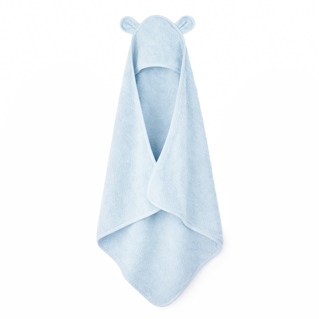 JBØRN Organic Cotton Baby Hooded Towel with Ears Baby Blue Towel - Personalisable Baby Products Sold and Personalised by JustBørn