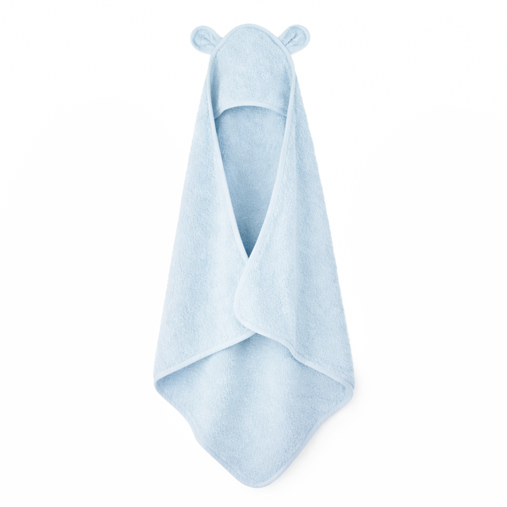 JBØRN Organic Cotton Baby Hooded Towel with Ears Baby Blue Towel - Personalisable Baby Products Sold and Personalised by JustBørn