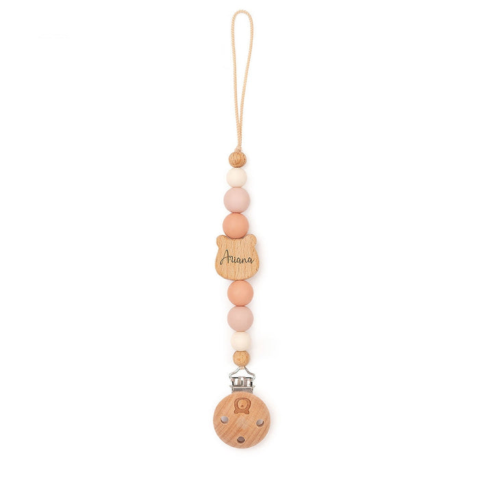 JBØRN Bear Pacifier Clip Blush - Personalisable Baby Products Sold and Personalised by JustBørn