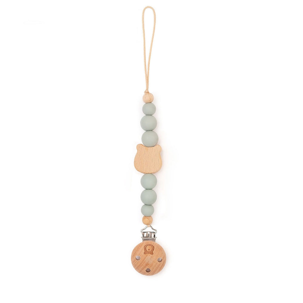 JBØRN Bear Pacifier Clip Sage - Personalisable Baby Products Sold and Personalised by JustBørn