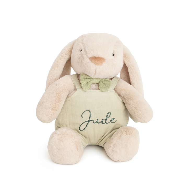 JBØRN Beige Bunny Soft Toy with Personalised Outfit - Personalisable Baby Products Sold and Personalised by JustBørn