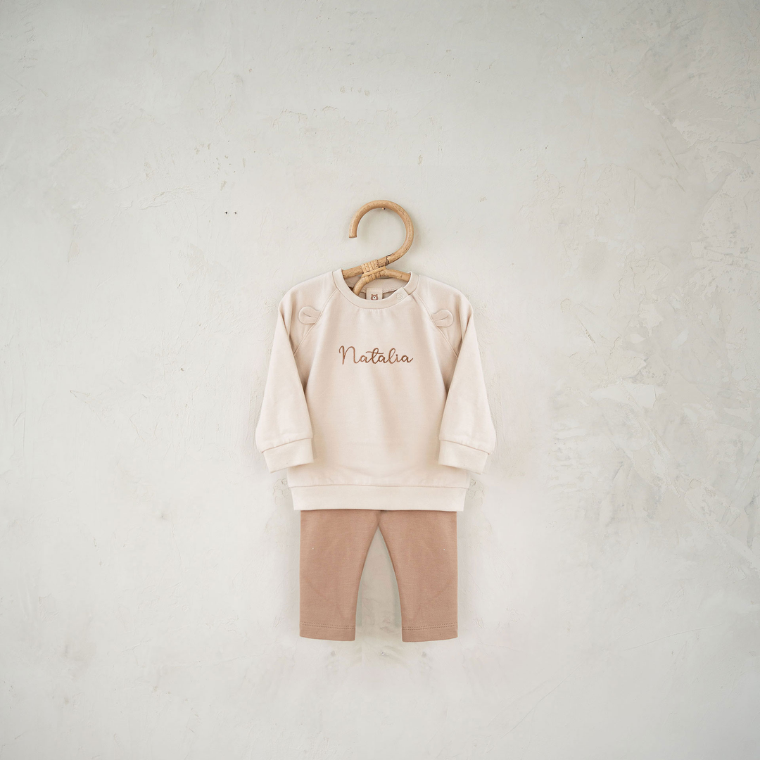 JBØRN Organic Cotton Baby Sweatshirt & Legging Set Beige Set - Personalisable Baby Products Sold and Personalised by JustBørn