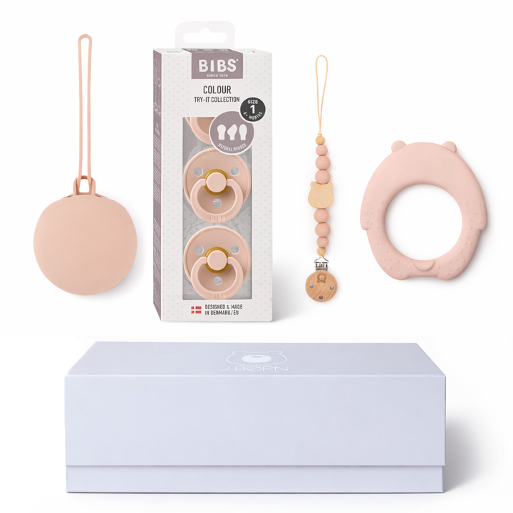 JBØRN x BIBS Baby Gift Set | First Pacifiers with Matching Holders & Teether Blush - Personalisable Baby Products Sold and Personalised by JustBørn