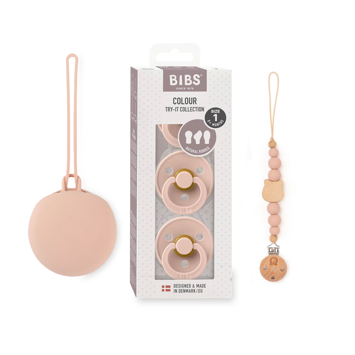 JBØRN x BIBS Pacifier Set | Baby's First Pacifier Pack & Holders BIBS Try Pack & Holders Set | Blush - Personalisable Baby Products Sold and Personalised by JustBørn