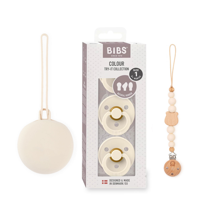 JBØRN x BIBS Pacifier Set | Baby's First Pacifier Pack & Holders BIBS Try Pack & Holders Set | Ivory - Personalisable Baby Products Sold and Personalised by JustBørn