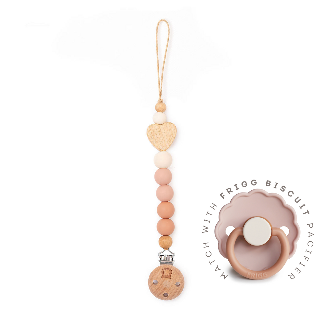 JBØRN Heart Colour Block Pacifier Clip Biscuit - Personalisable Baby Products Sold and Personalised by JustBørn