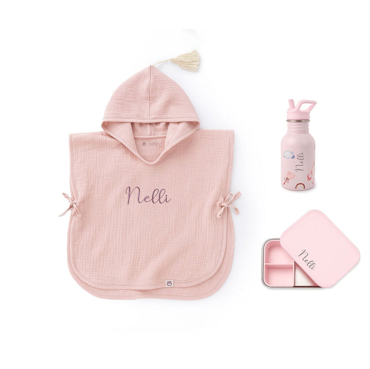 JBØRN Summer Set | Hooded Poncho + Water Bottle + Snack Box - Personalisable Baby Products Sold and Personalised by JustBørn