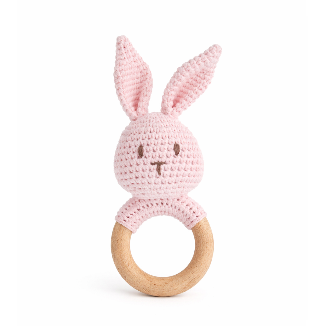 JBØRN Crochet Bunny Baby Rattle Toy Blossom Crochet Bunny - Personalisable Baby Products Sold and Personalised by JustBørn