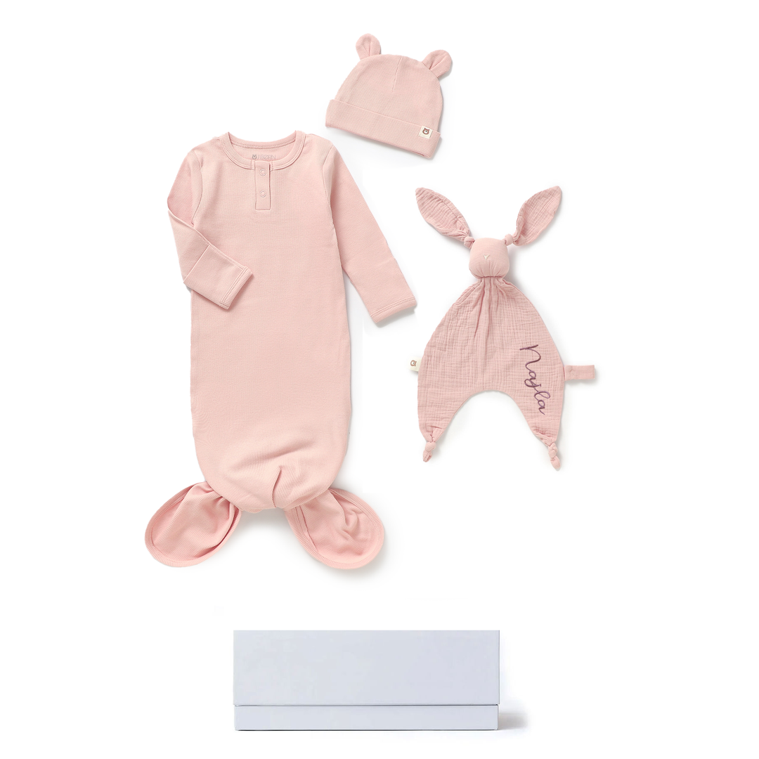 JBØRN Baby Gift Set | Organic Cotton Sleeping Gown & Comforter Gift Set Blush - Personalisable Baby Products Sold and Personalised by JustBørn