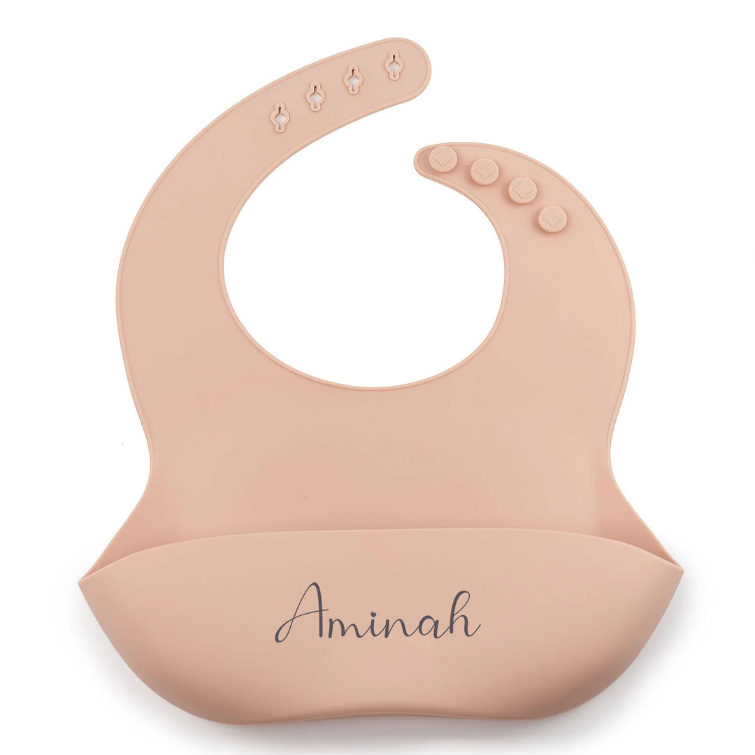 JBØRN Silicone Baby Feeding Bib | Weaning Essentials Blush - Personalisable Baby Products Sold and Personalised by JustBørn