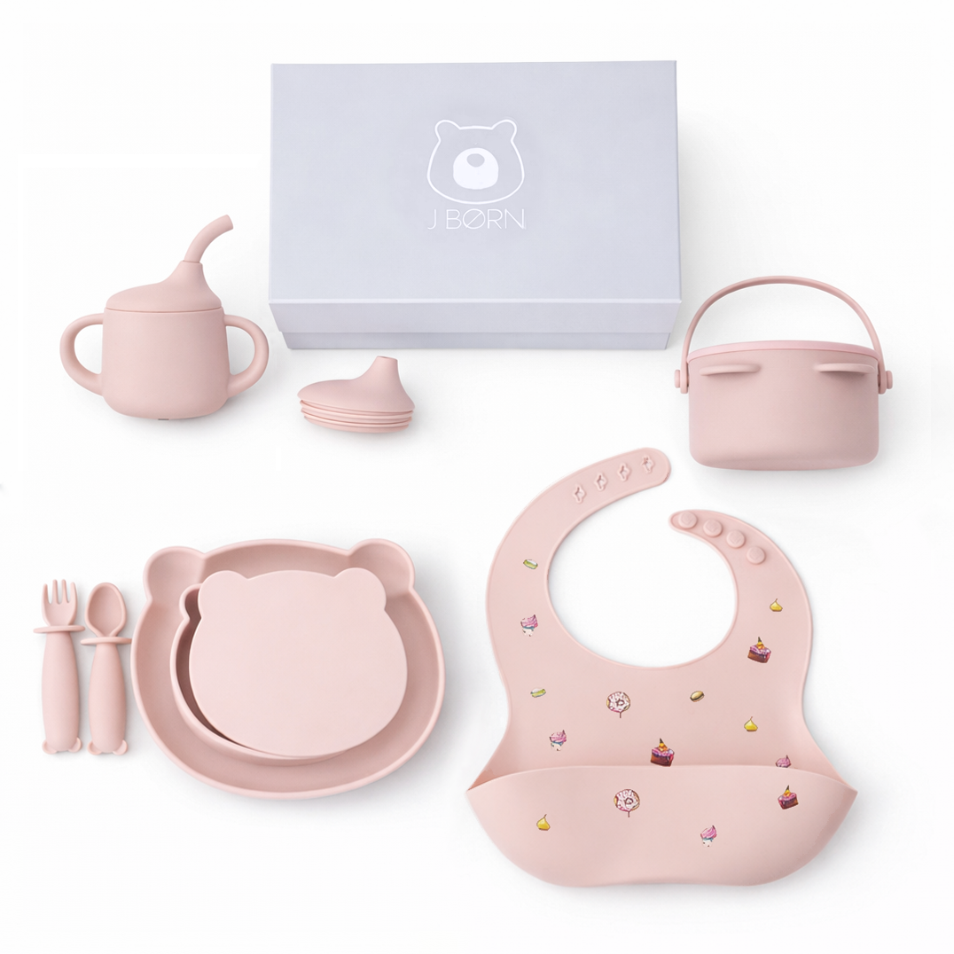 JBØRN Baby Weaning Full Essentials Gift Box Blush Cakes Weaning Essentials Gift Box - Personalisable Baby Products Sold and Personalised by JustBørn