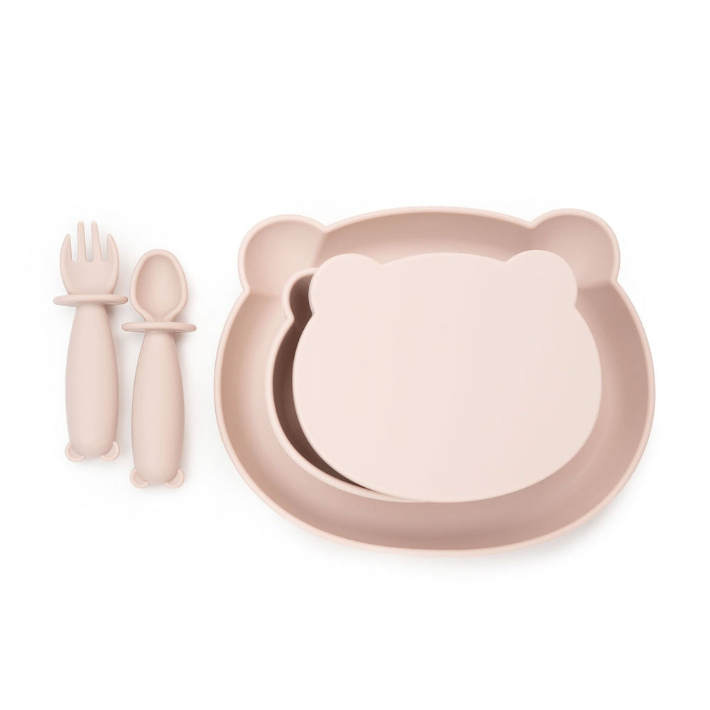 JBØRN 4-Piece Silicone Weaning Set | Suction Bowl with Lid, Plate & Cutlery Powder Blue 4 Piece Set - Personalisable Baby Products Sold and Personalised by JustBørn