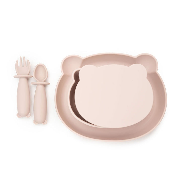 JBØRN 4-Piece Silicone Weaning Set | Suction Bowl with Lid, Plate & Cutlery Powder Blue 4 Piece Set - Personalisable Baby Products Sold and Personalised by JustBørn