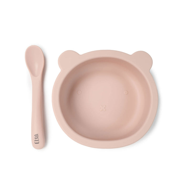JBØRN Baby Weaning Silicone Bowl and Spoon Set Blush - Personalisable Baby Products Sold and Personalised by JustBørn