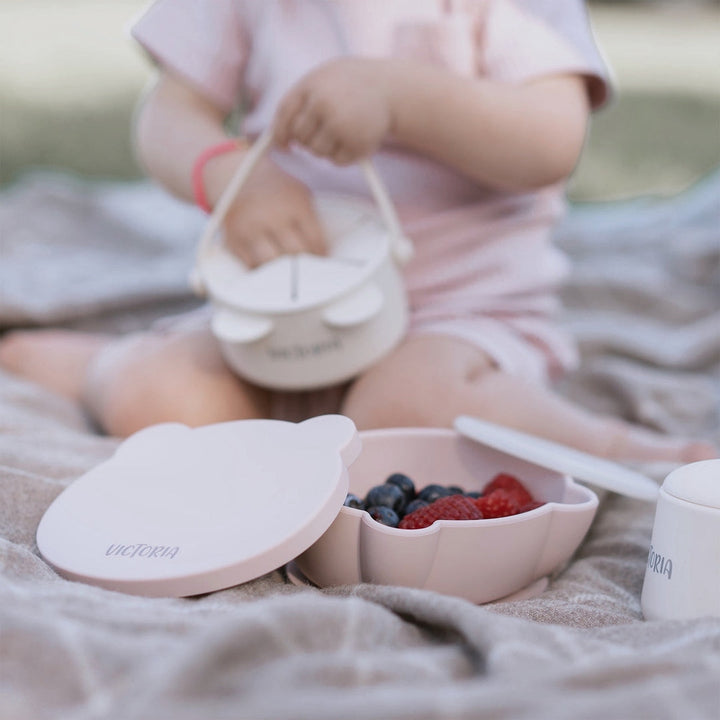 JBØRN 4-Piece Silicone Weaning Set | Suction Bowl with Lid, Plate & Cutlery - Personalisable Baby Products Sold and Personalised by JustBørn