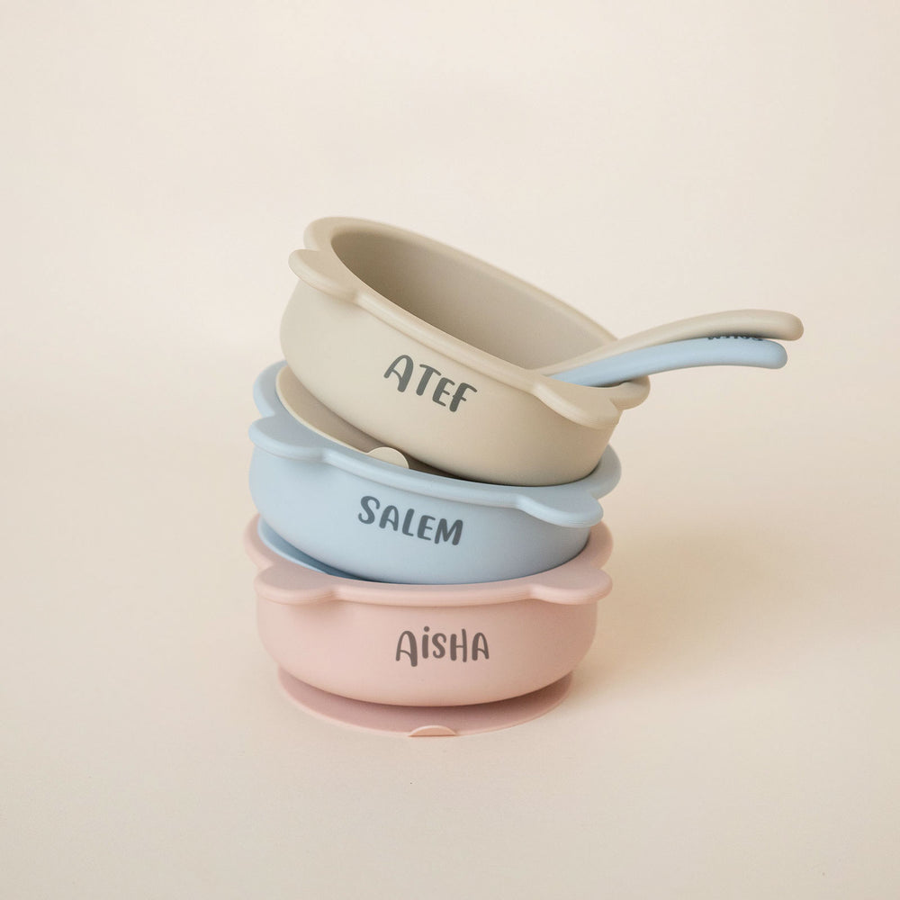 JBØRN Baby Weaning Silicone Bowl and Spoon Set - Personalisable Baby Products Sold and Personalised by JustBørn