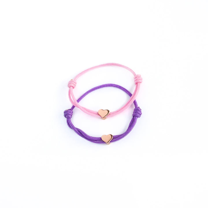 JBØRN Nylon Cord Bracelet with Heart Pendant | Personalisable Lavender Rose Gold Charm - Personalisable Baby Products Sold and Personalised by JustBørn