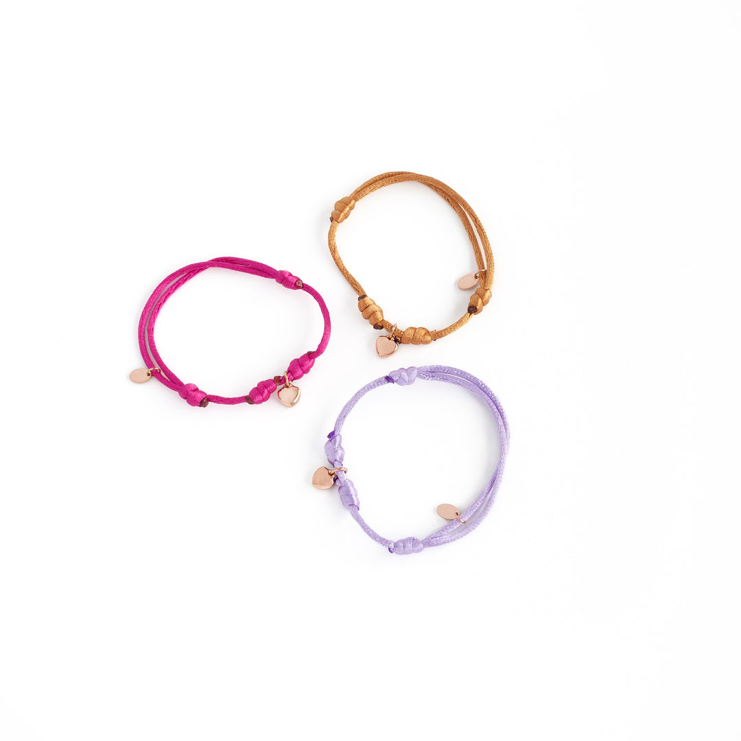 JBØRN Satin Cord Bracelet with Heart Pendant | Personalisable Rose Gold Charm - Personalisable Baby Products Sold and Personalised by JustBørn