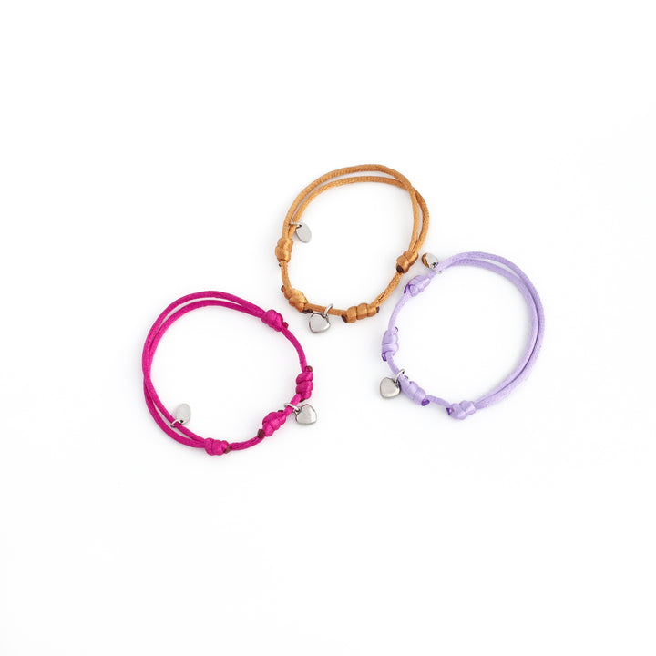 JBØRN Satin Cord Bracelet with Heart Pendant | Personalisable Silver Charm - Personalisable Baby Products Sold and Personalised by JustBørn