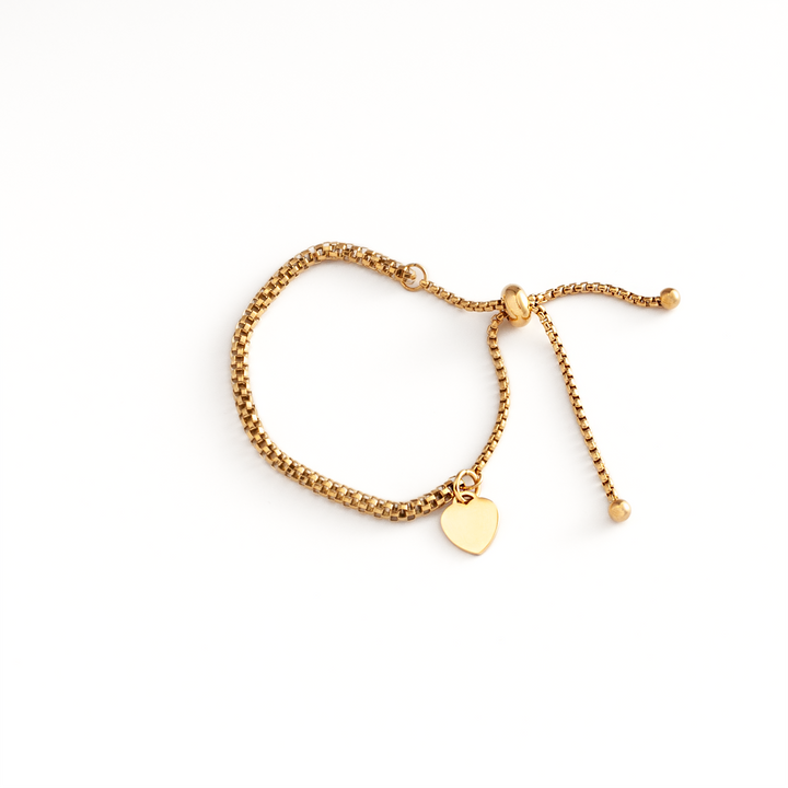 JBØRN Slider Bracelet with Heart Pendant | Personalisable Gold - Personalisable Baby Products Sold and Personalised by JustBørn