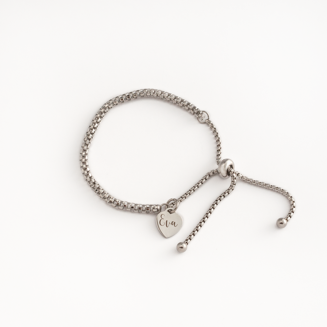 JBØRN Slider Bracelet with Heart Pendant | Personalisable Silver - Personalisable Baby Products Sold and Personalised by JustBørn