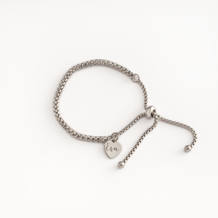 JBØRN Slider Bracelet with Heart Pendant | Personalisable Silver - Personalisable Baby Products Sold and Personalised by JustBørn