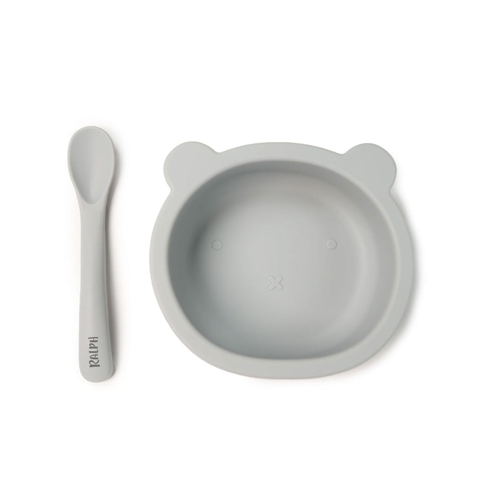 JBØRN Baby Weaning Silicone Bowl and Spoon Set Powder Blue - Personalisable Baby Products Sold and Personalised by JustBørn
