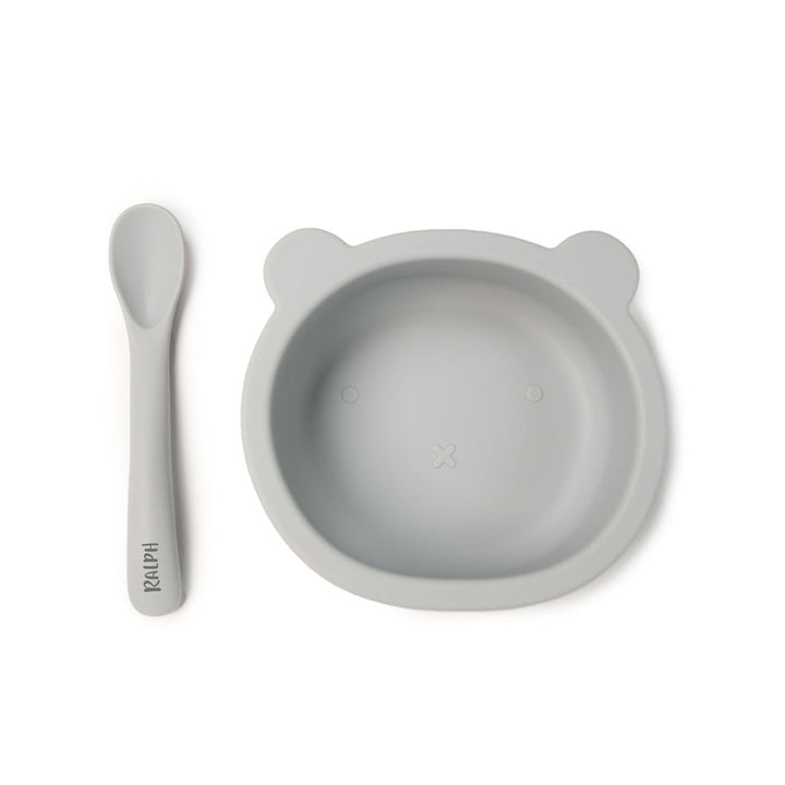 JBØRN Baby Weaning Silicone Bowl and Spoon Set Powder Blue - Personalisable Baby Products Sold and Personalised by JustBørn