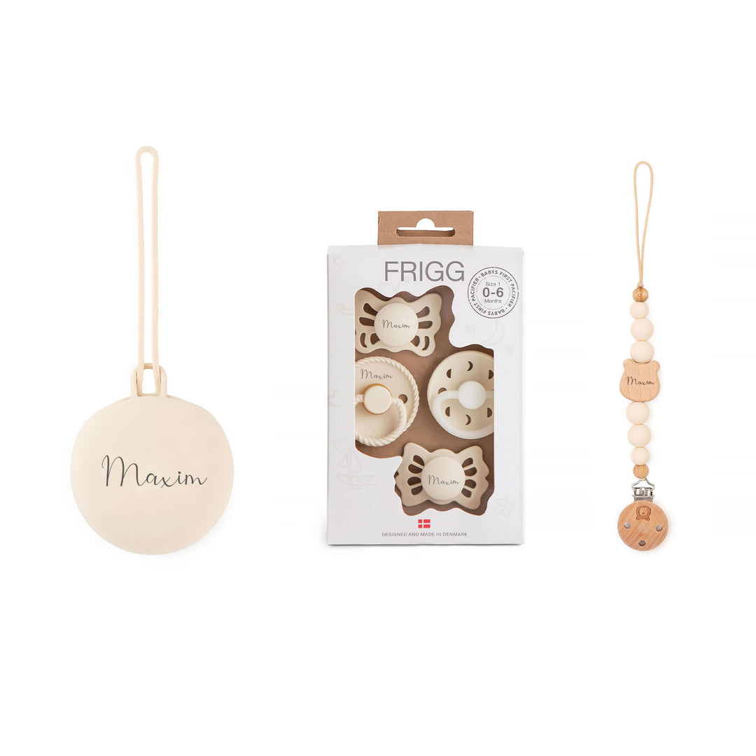 JBØRN X FRIGG Trial Collection Pacifiers & Personalised Holders Set - Personalisable Baby Products Sold and Personalised by JustBørn