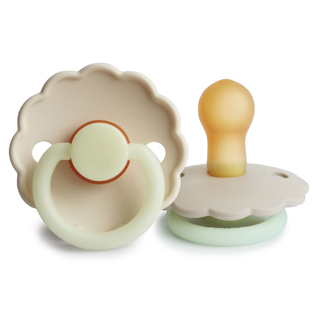 FRIGG Daisy Natural Rubber Latex Pacifier Cream Night Glow Size 2 (6-18 months) - Personalisable Baby Products Sold and Personalised by JustBørn