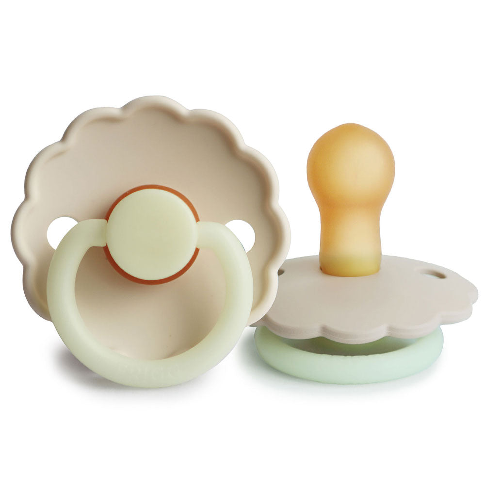 FRIGG Daisy Natural Rubber Latex Pacifier Cream Night Glow Size 1 (0-6 months) - Personalisable Baby Products Sold and Personalised by JustBørn