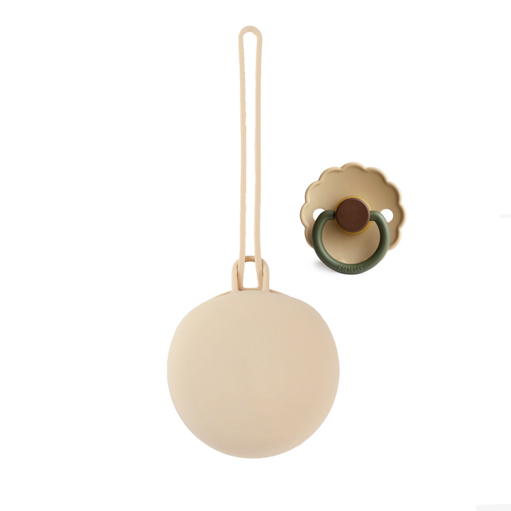FRIGG Latex Pacifier & Matching JBØRN Holder Pod Daisy Acorn & Vanilla Pod Size 1 (0-6 months) - Personalisable Baby Products Sold and Personalised by JustBørn
