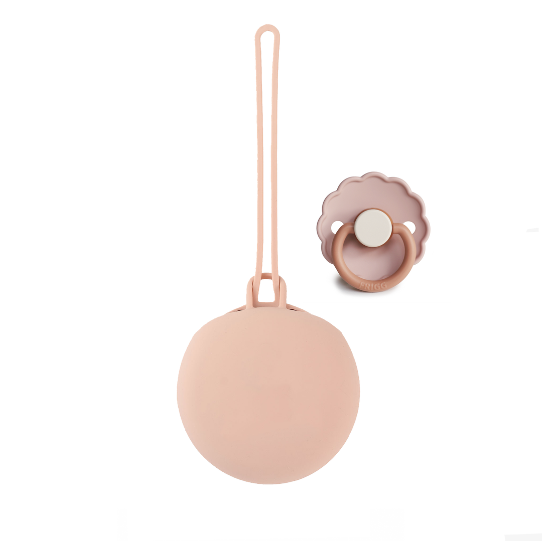 FRIGG Latex Pacifier & Matching JBØRN Holder Pod Daisy Biscuit & Blush Pod - Personalisable Baby Products Sold and Personalised by JustBørn