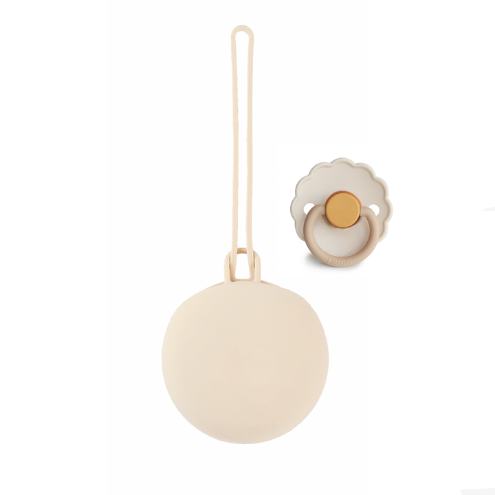FRIGG Latex Pacifier & Matching JBØRN Holder Pod Daisy Chamomile & Ivory Pod - Personalisable Baby Products Sold and Personalised by JustBørn