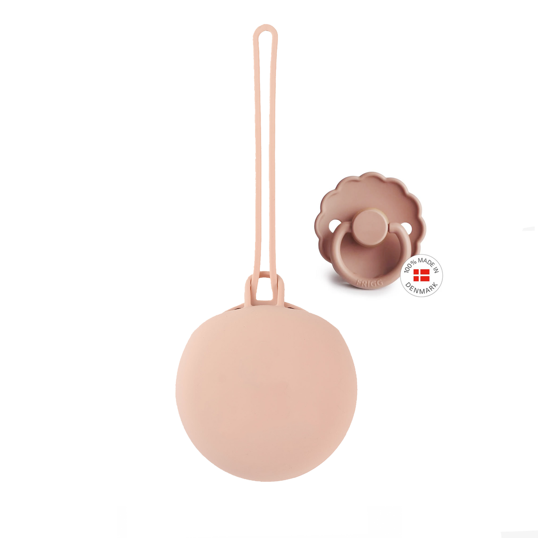FRIGG Latex Pacifier & Matching JBØRN Holder Pod Daisy Rose Gold & Blush Pod Size 1 (0-6 months) - Personalisable Baby Products Sold and Personalised by JustBørn