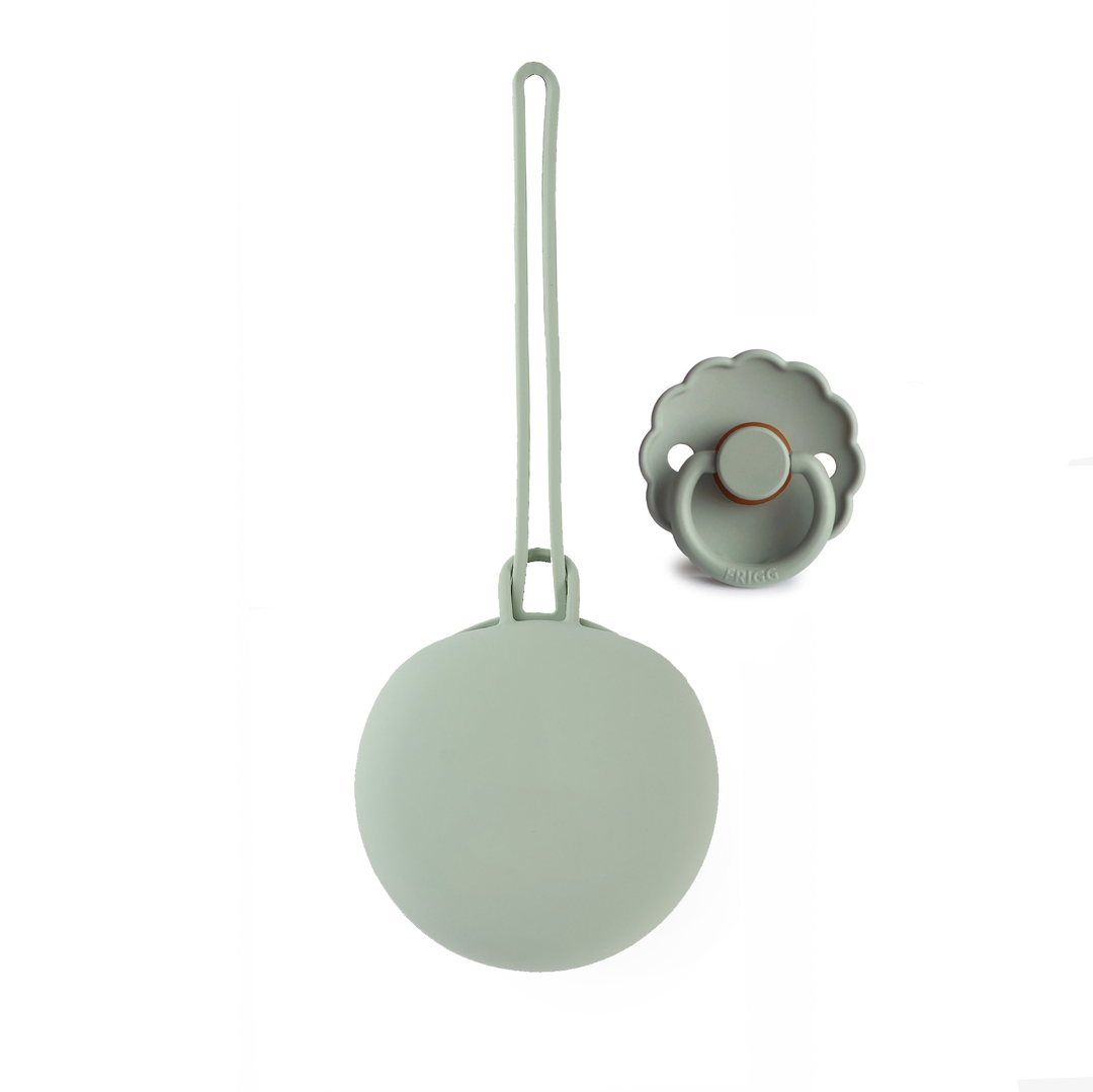FRIGG Latex Pacifier & Matching JBØRN Holder Pod Daisy Sage & Pod - Personalisable Baby Products Sold and Personalised by JustBørn