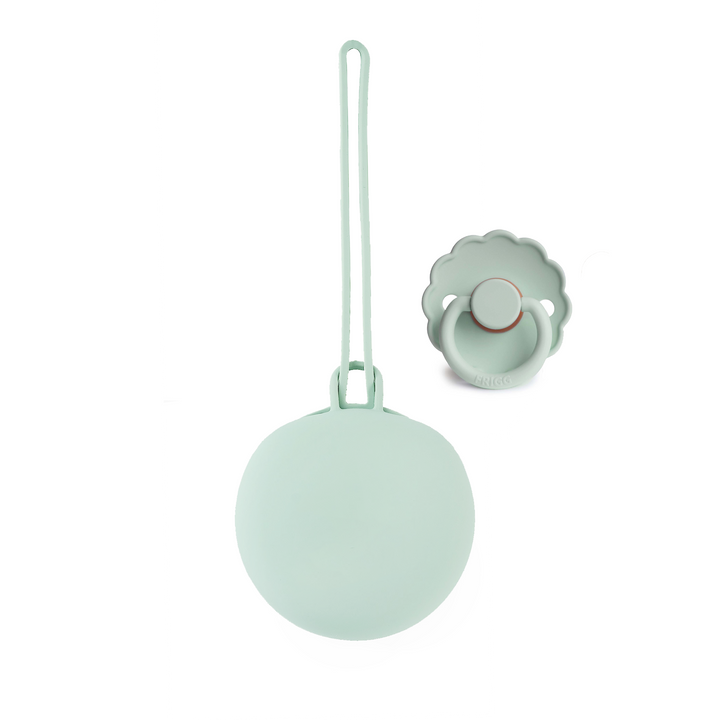FRIGG Latex Pacifier & Matching JBØRN Holder Pod Daisy Seafoam & Pod - Personalisable Baby Products Sold and Personalised by JustBørn