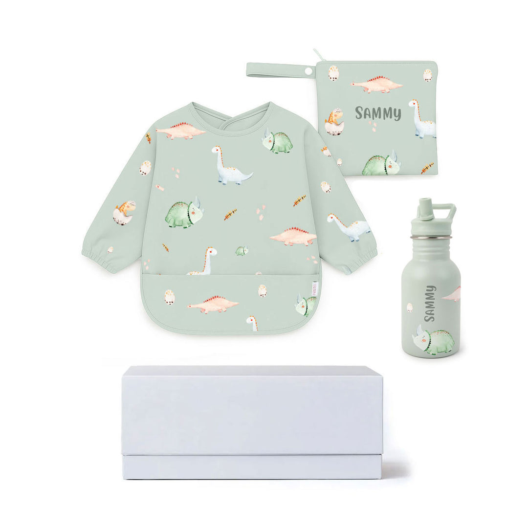 JBØRN First Birthday Gift Set | Personalised Water Bottle & Matching Sleeved Bib - Personalisable Baby Products Sold and Personalised by JustBørn