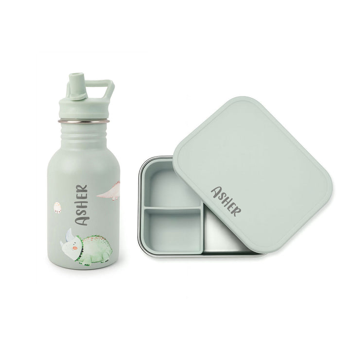 JBØRN Personalised Set | Water Bottle & Lunch Box Set Dino Lunch Box Set - Personalisable Baby Products Sold and Personalised by JustBørn