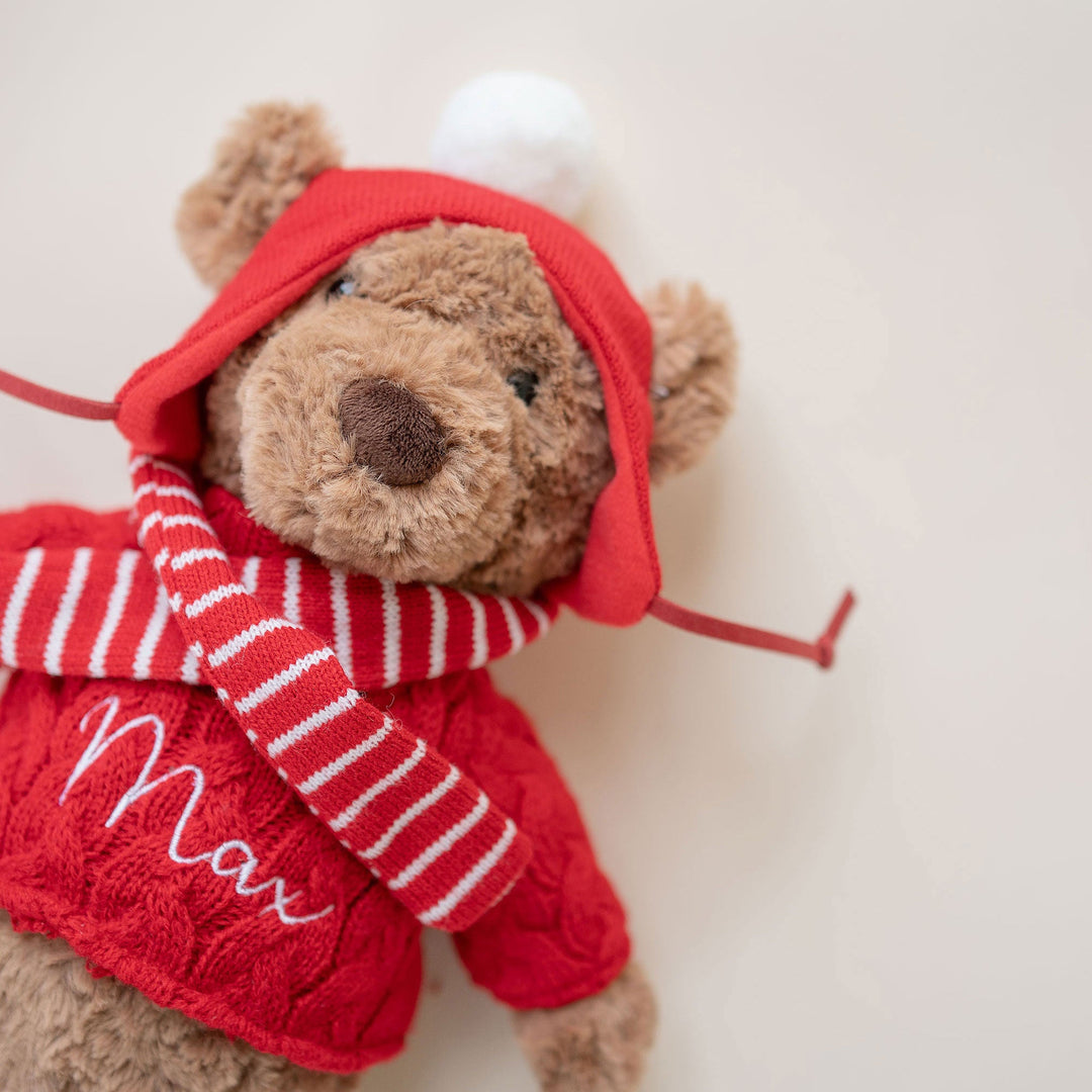 JBØRN-julebamse i plys med personlig festdragt - Personlige babyprodukter solgt og personliggjort af JustBørn