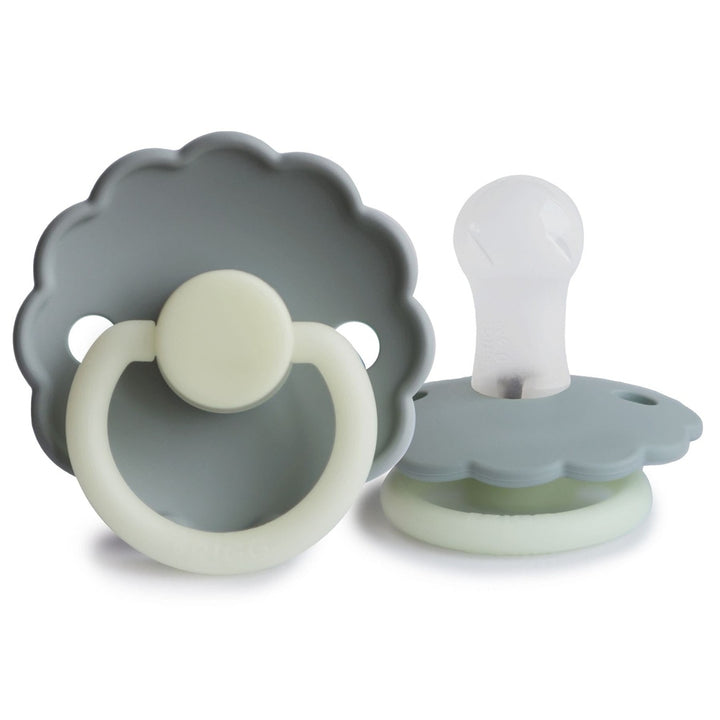 FRIGG Daisy Silicone Pacifier French Gray Night Glow - Personalisable Baby Products Sold and Personalised by JustBørn