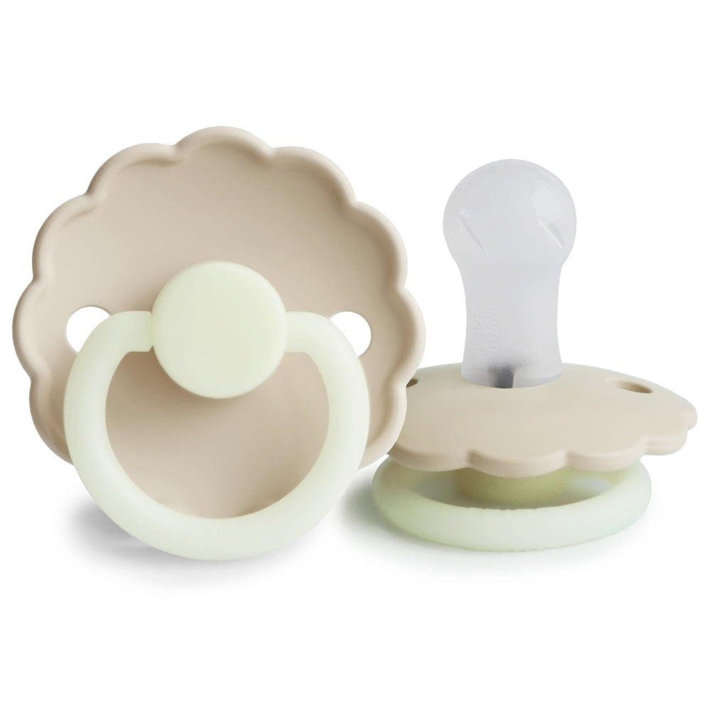 FRIGG Daisy Silicone Pacifier Cream Night Glow Size 2 (6-18 months) - Personalisable Baby Products Sold and Personalised by JustBørn