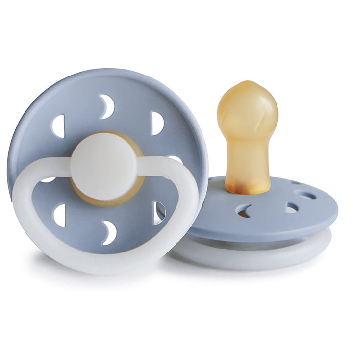 FRIGG Moon Natural Rubber Latex Pacifier Powder Blue Night Glow - Personalisable Baby Products Sold and Personalised by JustBørn