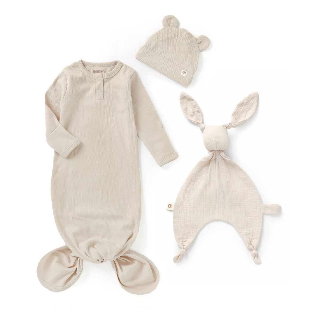 JBØRN Baby Sleep Set | Organic Cotton Sleeping Gown & Comforter Set (0–6M) Gown & Comforter Set | Sandstone - Personalisable Baby Products Sold and Personalised by JustBørn